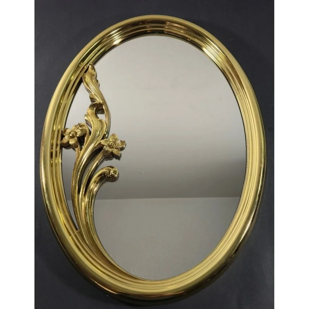 Vintage Syroco MCM Gold Oval Mirror Floral Ornate Regency Core Whimsigoth 21x15